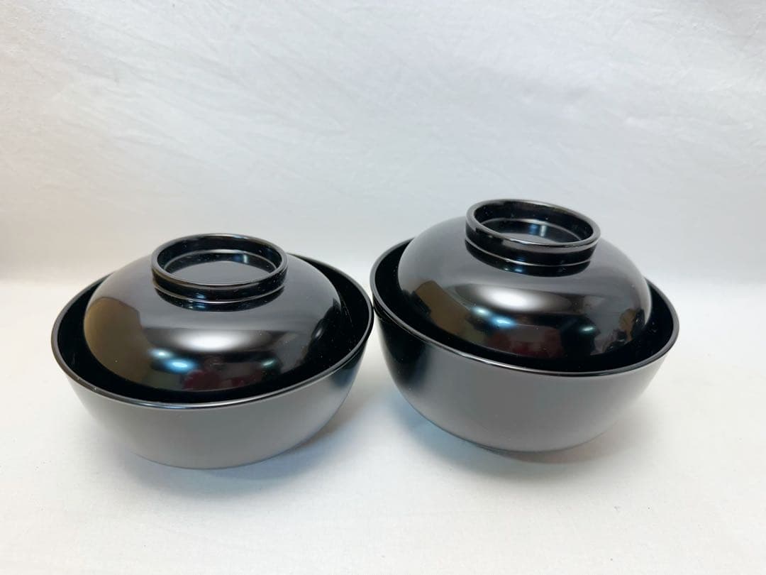 未使用 懐石道具 黒塗 四つ椀 小丸椀 2客揃 汁椀