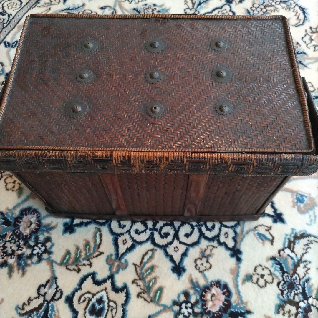 時代物 中国 持ち手付 籠 茶箱 茶道具 提籃 アンティーク