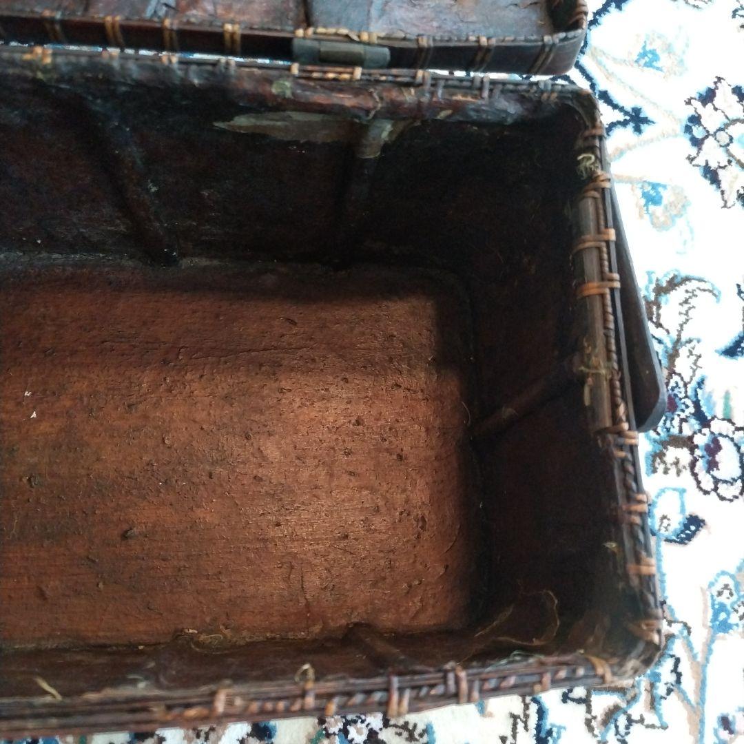 時代物 中国 持ち手付 籠 茶箱 茶道具 提籃 アンティーク