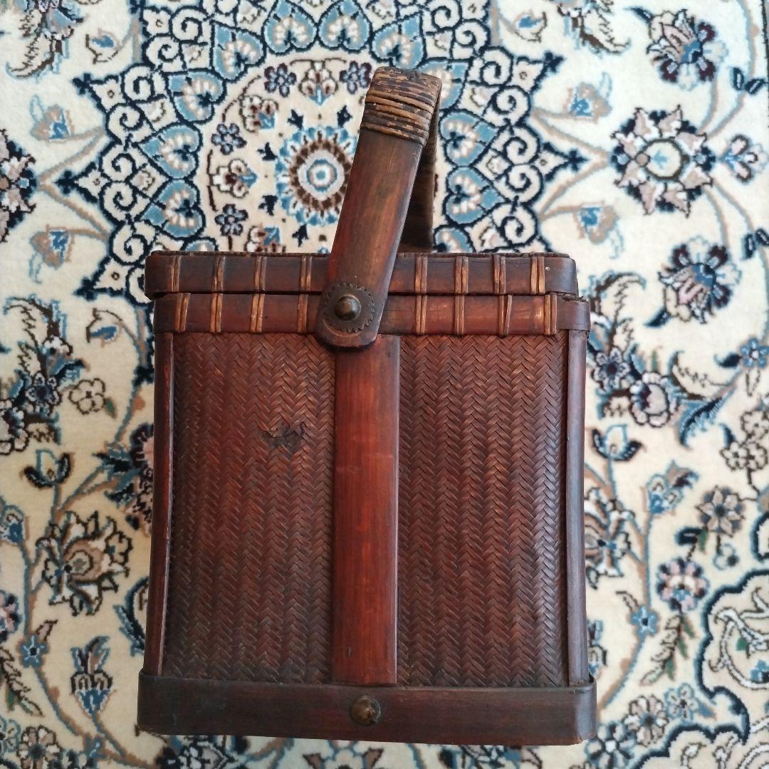 時代物 中国 持ち手付 籠 茶箱 茶道具 提籃 アンティーク