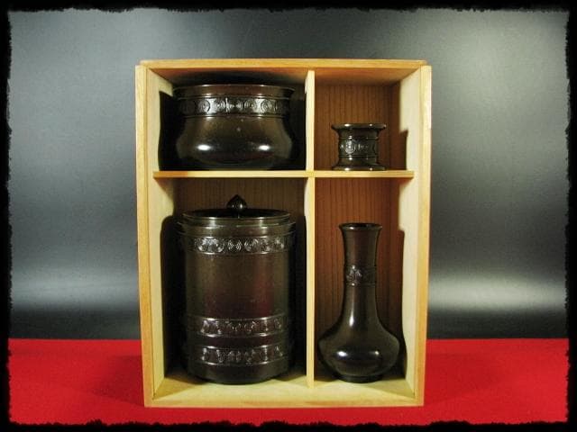 累座 唐銅 皆具 鎌谷 宗芳 擂座 水指 建水 杓立 蓋置 茶道具 f174