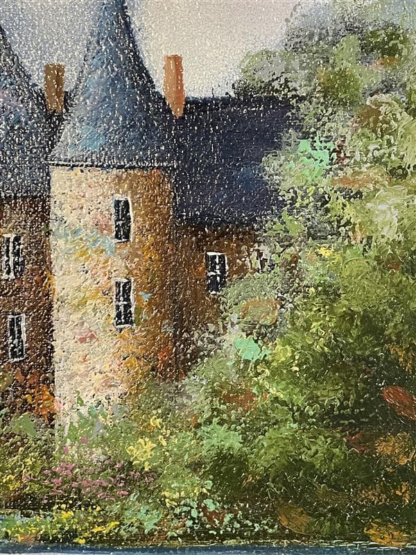 「模写」西村龍介『水辺の城 』風景画　油彩画　額装　サイン有り　F6号