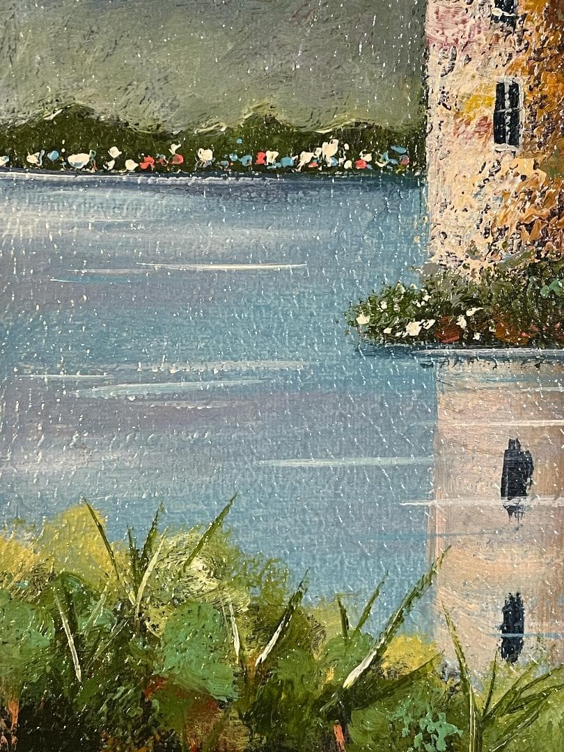 「模写」西村龍介『水辺の城 』風景画　油彩画　額装　サイン有り　F6号