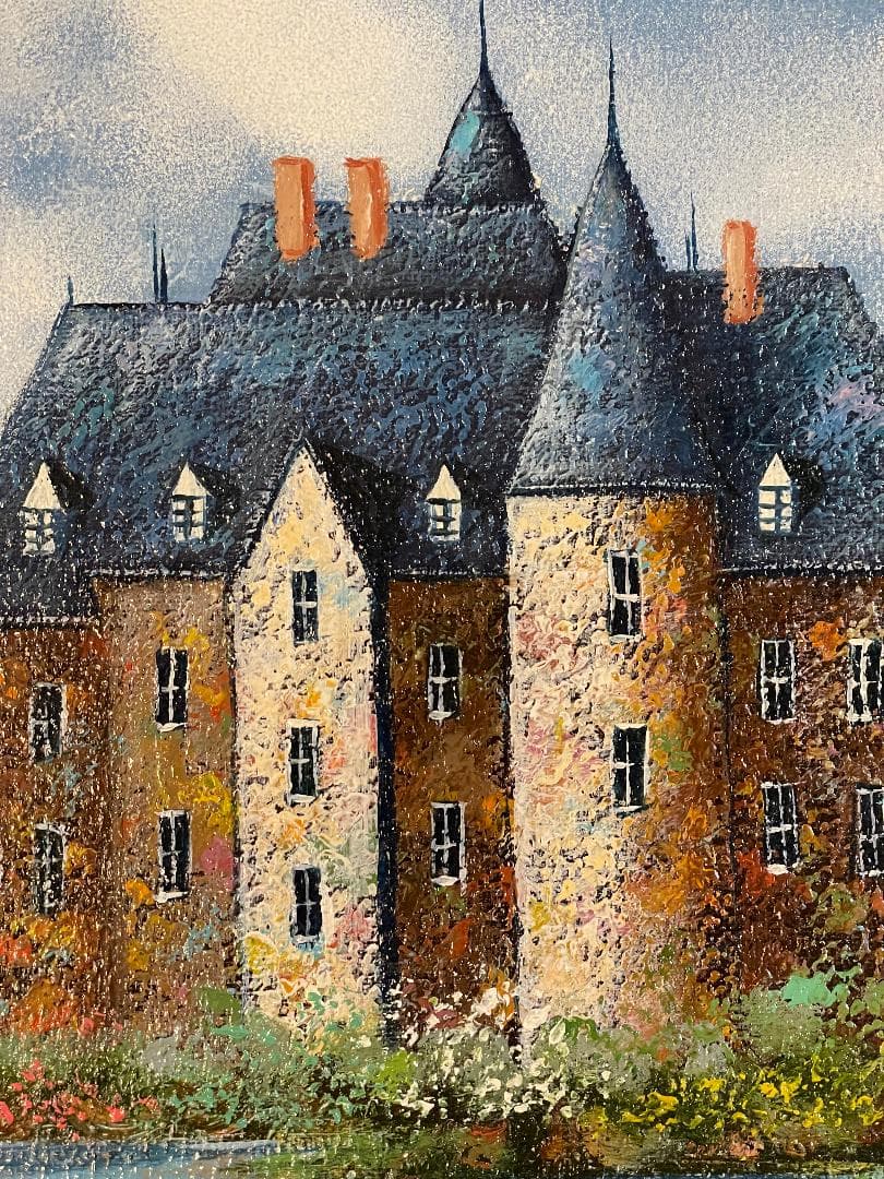 「模写」西村龍介『水辺の城 』風景画　油彩画　額装　サイン有り　F6号