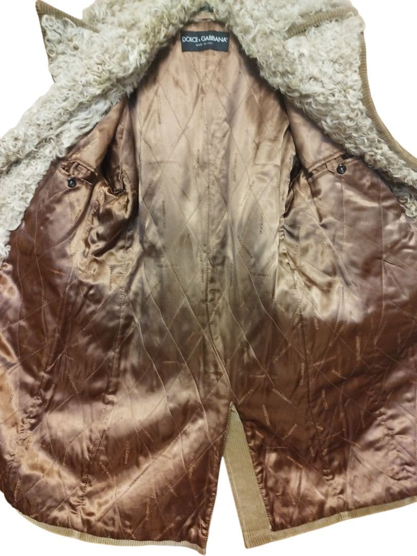 ドルガバ　コーデュロイ カルガンラムファー ダブルブレスト コート ブラウン