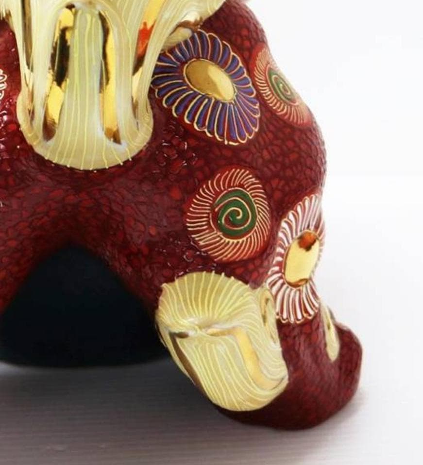 九谷焼 玉乗り獅子 双仙銘 開運 縁起置物 高さ約36cm 良好品 K6s147