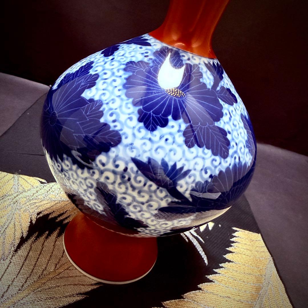 有田焼　香蘭社　オールド　朱　染付　花瓶