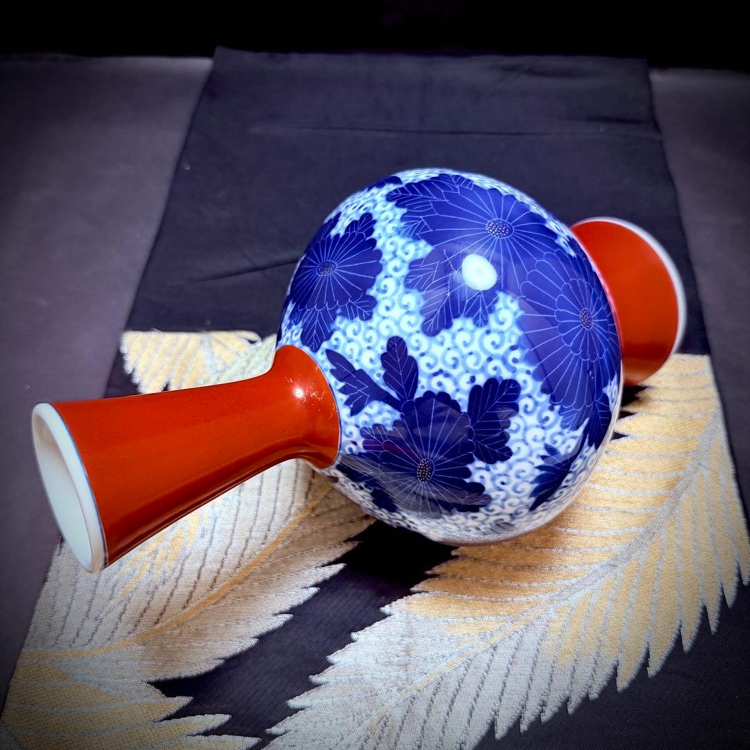 有田焼　香蘭社　オールド　朱　染付　花瓶