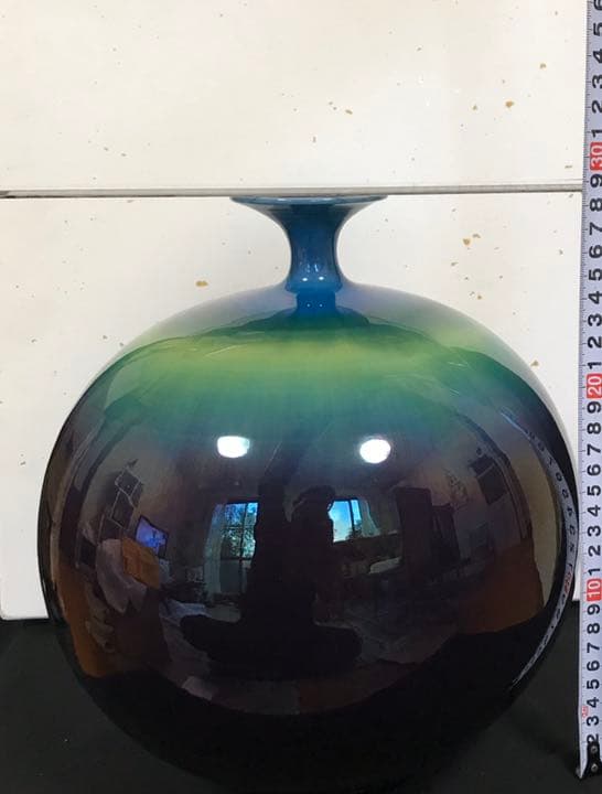 【特大】人間国宝 三代 徳田八十吉作 （正彦銘）碧明釉 壺 管理T71 共箱