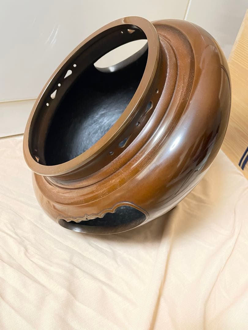 二代 金森紹栄 作　唐銅 朝鮮風炉 真形釜添　茶道具　共箱・作歴付　未使用