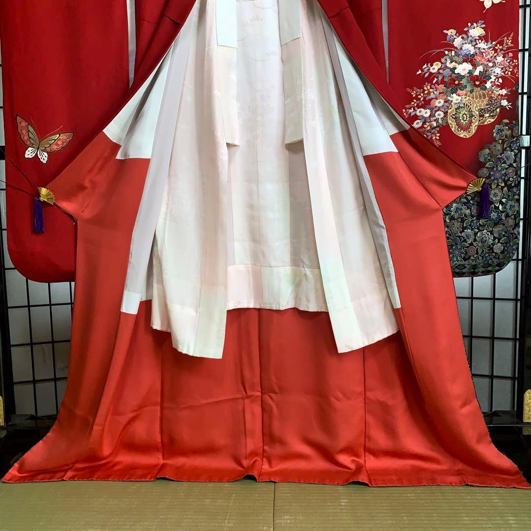 m*k様 【大特価】振袖　6点セット　蝶柄　花車　友禅　身丈166cm 朱赤系