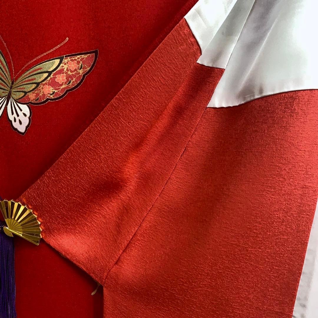 m*k様 【大特価】振袖　6点セット　蝶柄　花車　友禅　身丈166cm 朱赤系