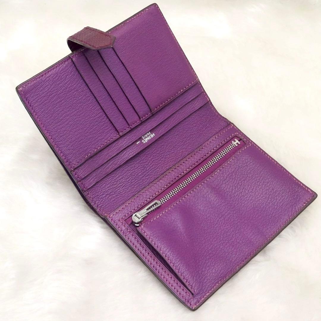 ✨新品同様✨HERMESベアンコンパクトリザード❤️二折財布♪パープル