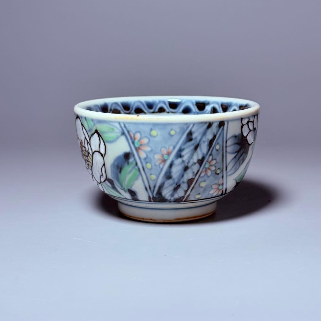 五代　佐藤走波　七十五才　染錦木蓮文カップ＆ソーサー　コレクター放出品