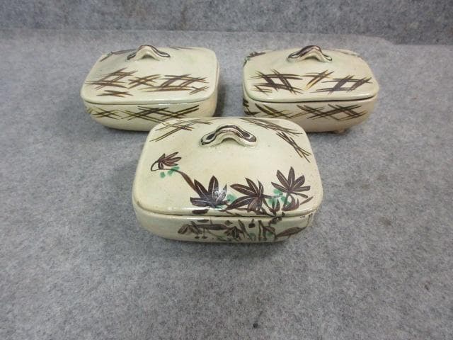 楓図蓋付き向付 3個 箱入り [B24548]