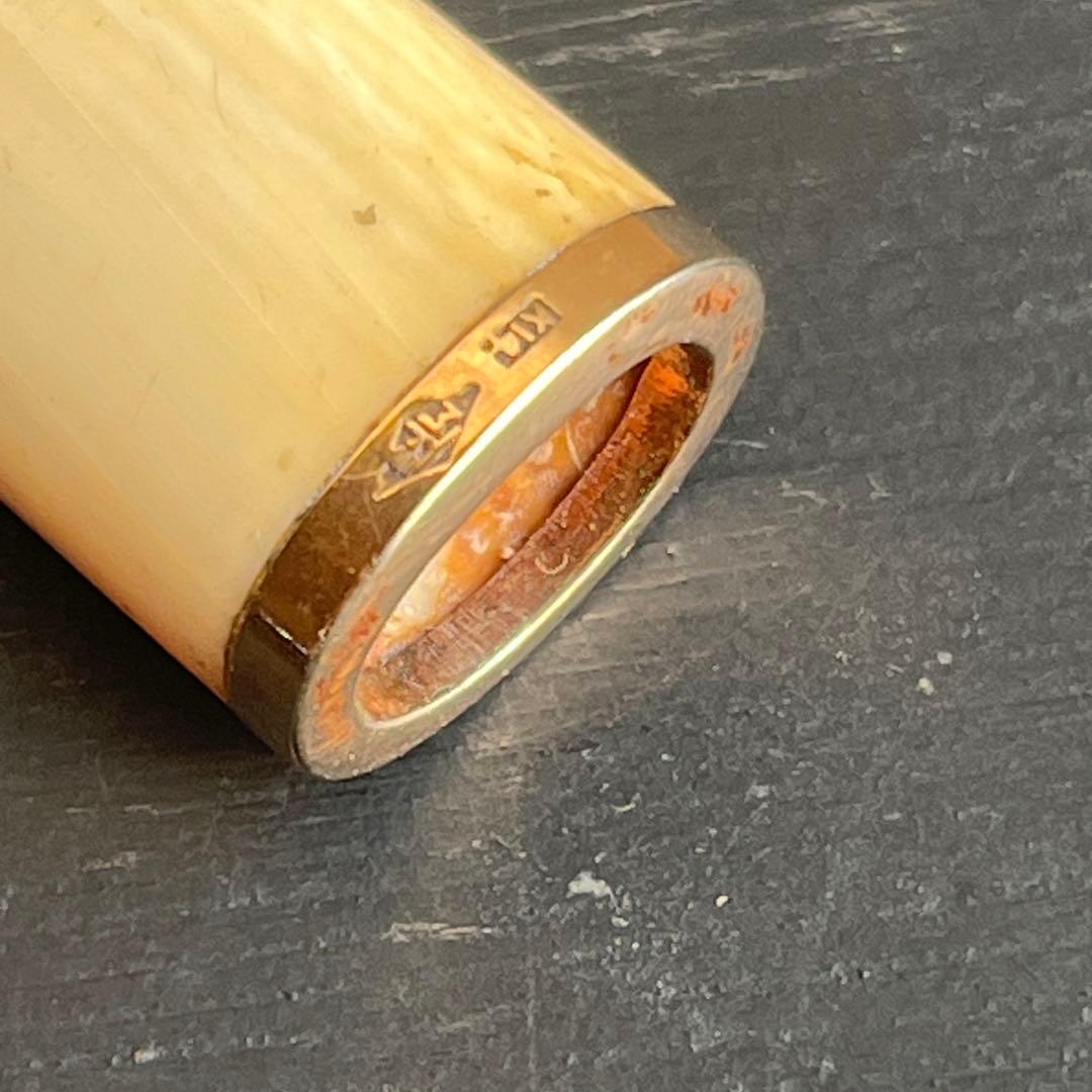 14金 パイプ 吸い口 マウスピース レザーケース付き 喫煙具 タバコ 骨董