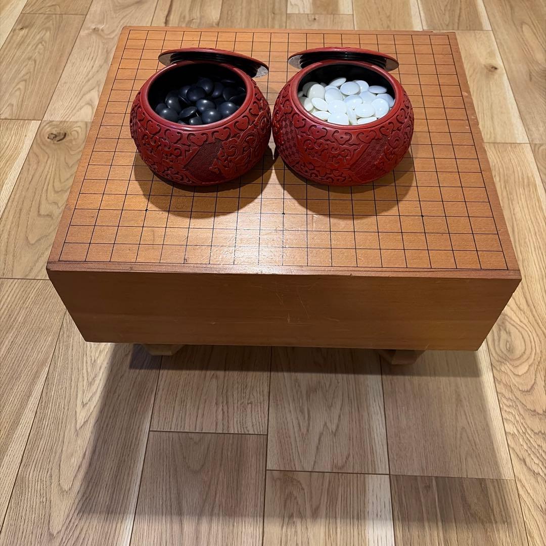 囲碁 碁石・碁笥・基盤セット 脚付　へそ有