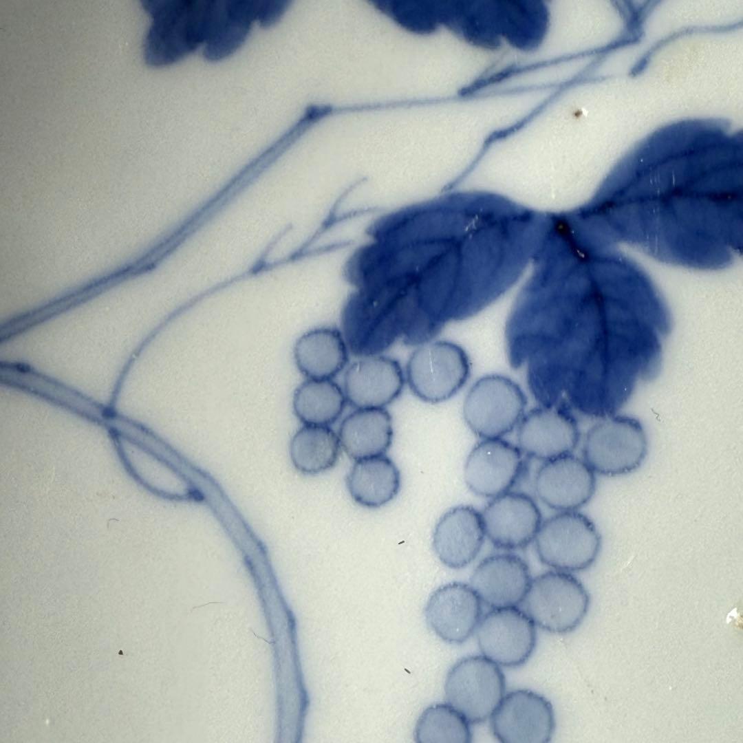 後期鍋島　染付葡萄絵菊花形皿　二点　膾皿　同手図録掲載品　蒐集家旧蔵品