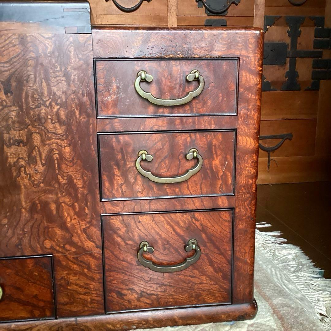 江戸火鉢　長火鉢　関東火鉢　欅　玉杢　銘木　（特注五徳付）