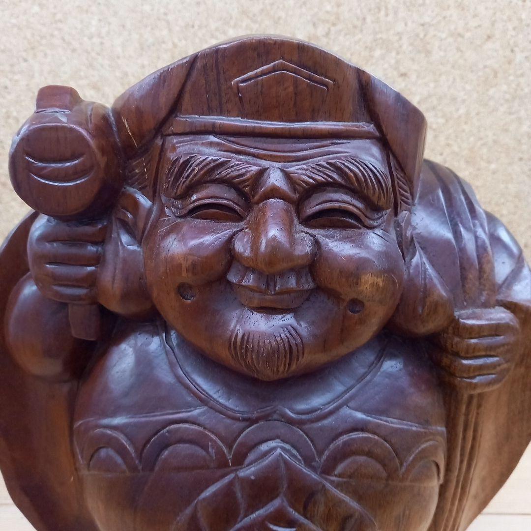 木製 福の神 彫刻　大黒　置物　縁起物　木彫り