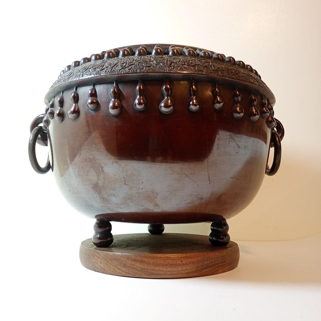 千家十職金物師　中川浄益作 紫銅瓢箪透火鉢 共箱