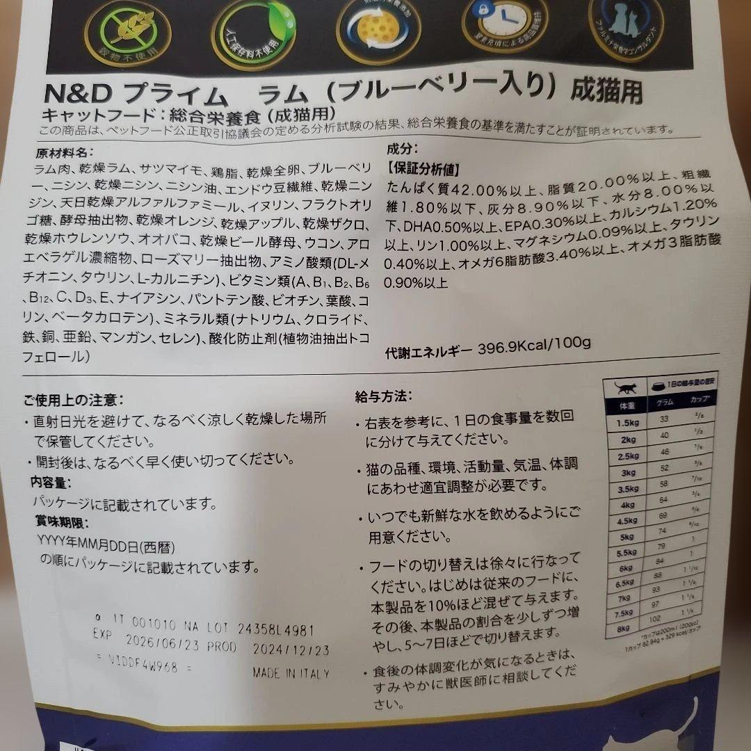 ファルミナ猫　N&D　ドライフード　成猫用　ヒルズ