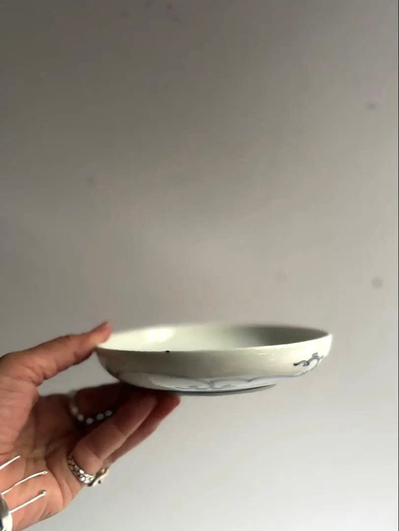 【ぷくぷく様リクエスト】骨董 アンティーク 古伊万里 コウモリと花図線描皿 3枚