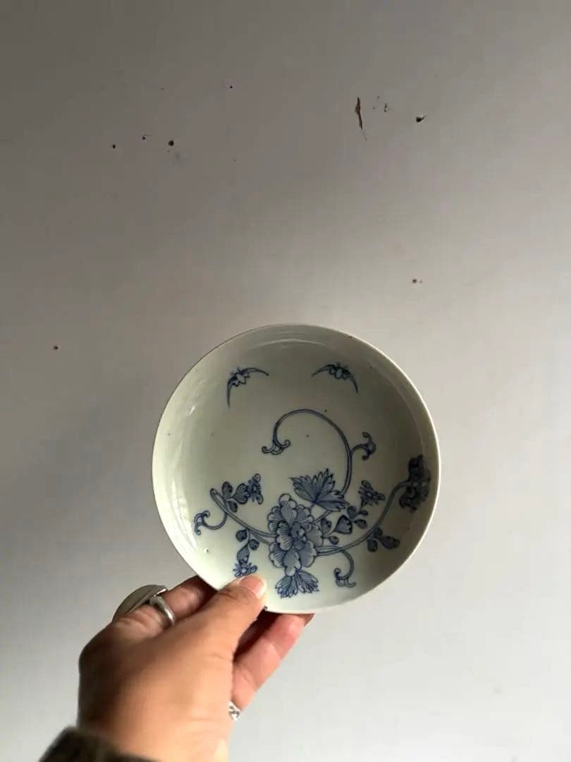 【ぷくぷく様リクエスト】骨董 アンティーク 古伊万里 コウモリと花図線描皿 3枚