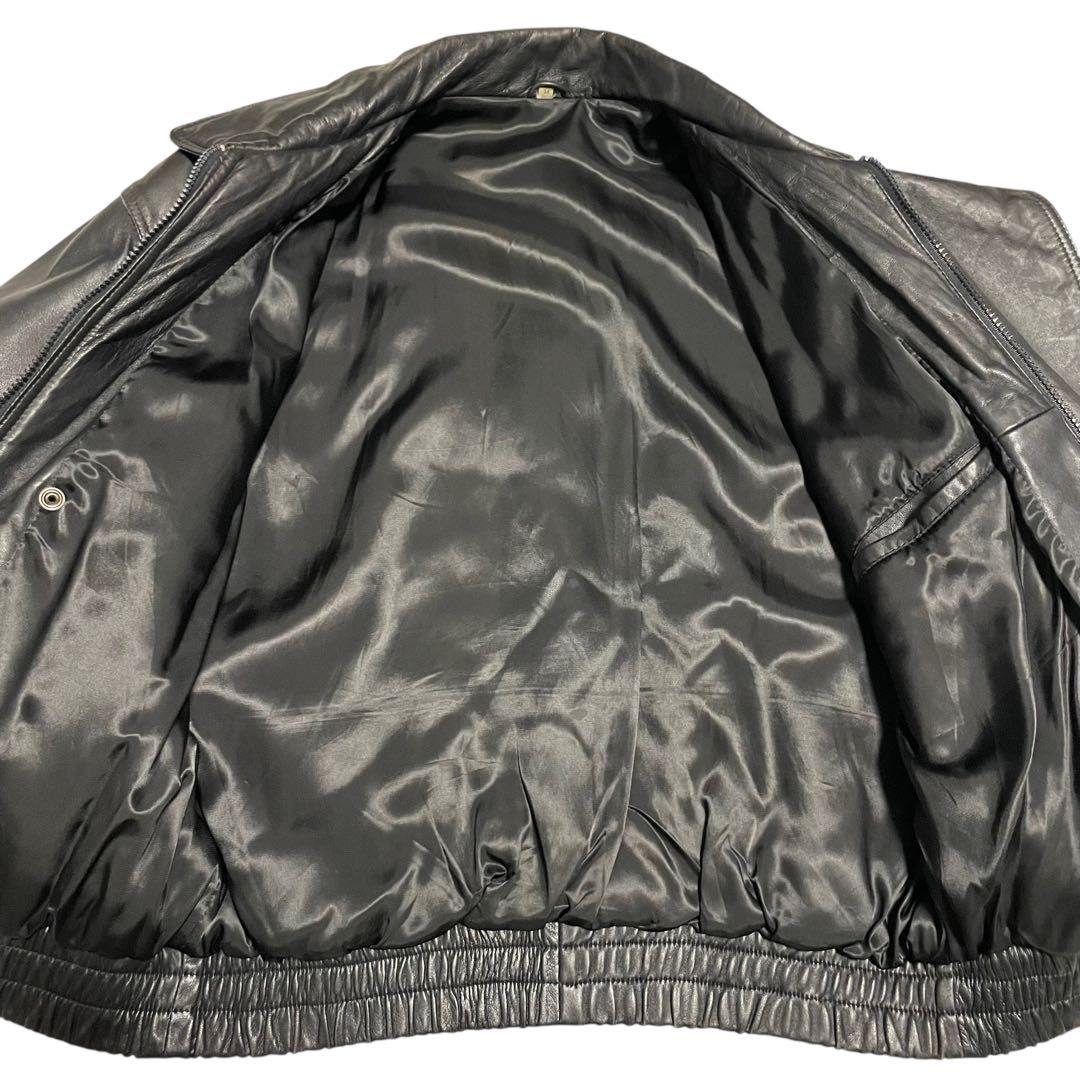 【vintage】羊革 本革 ラムレザーシングルライダースジャケット ブラックM