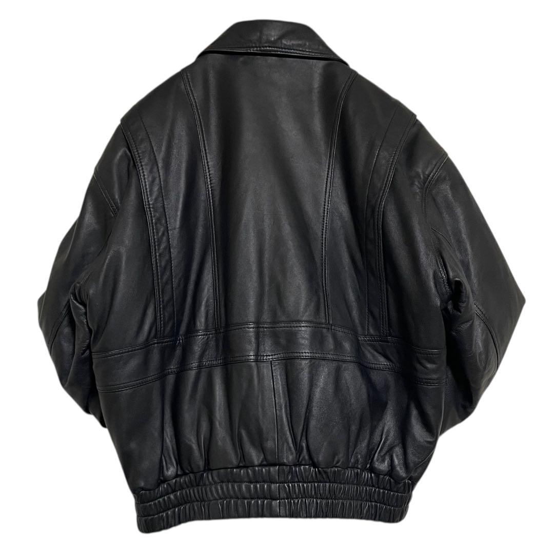 【vintage】羊革 本革 ラムレザーシングルライダースジャケット ブラックM