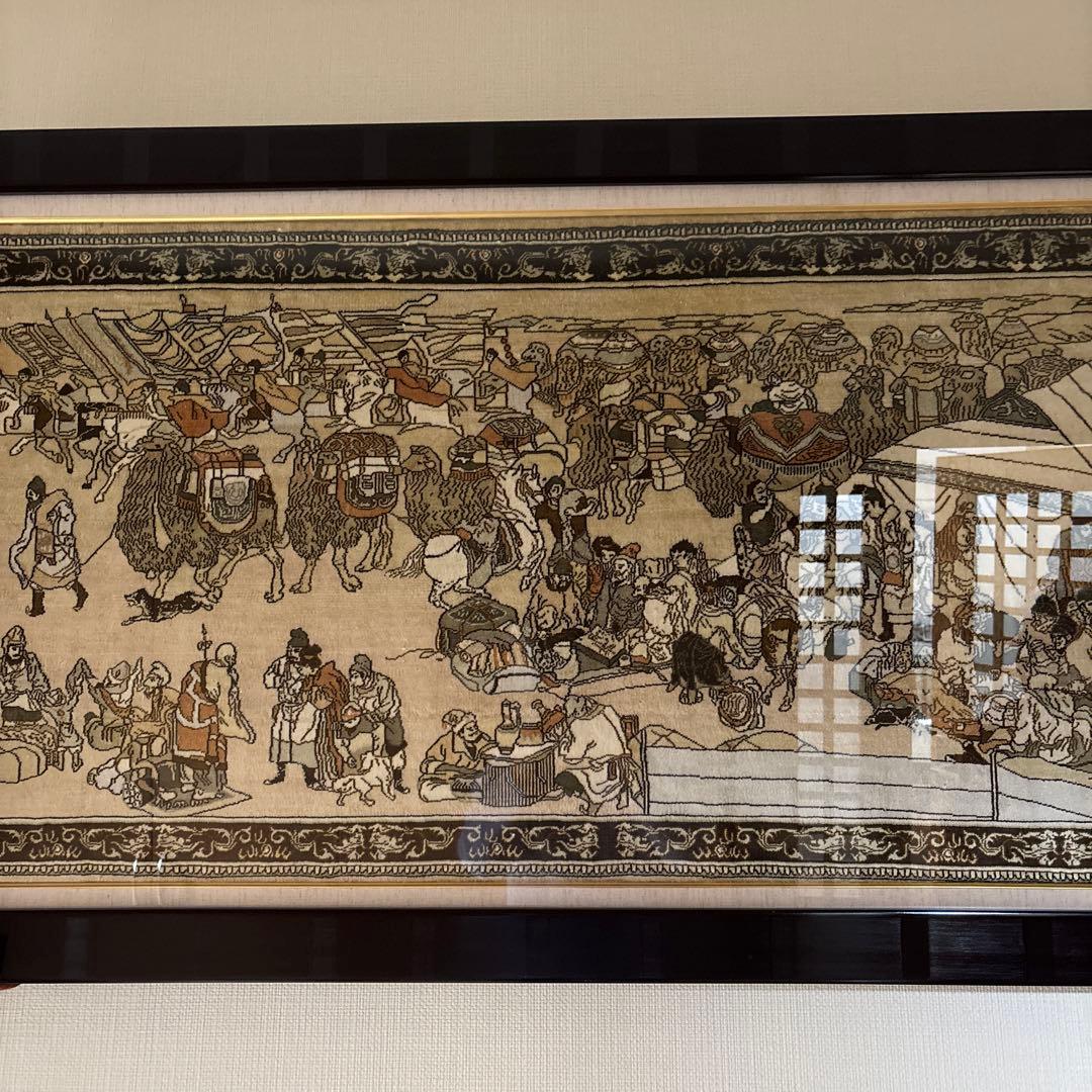 中国段通 シルクロード往来図｜美術用オーダー額装｜横123×縦52cm｜壁掛け