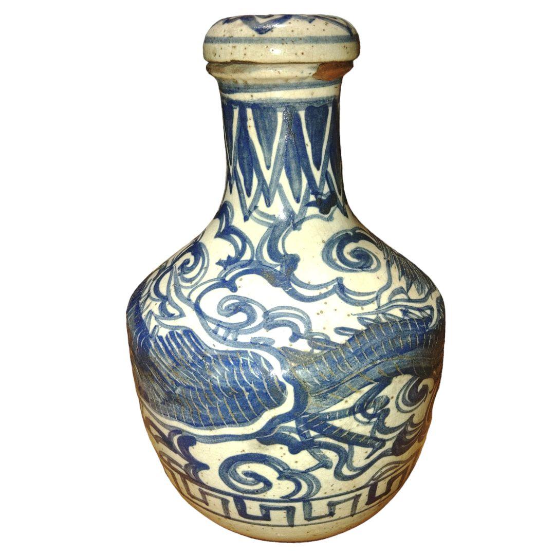 越後民窯?　道八銘　雲龍文染付水注