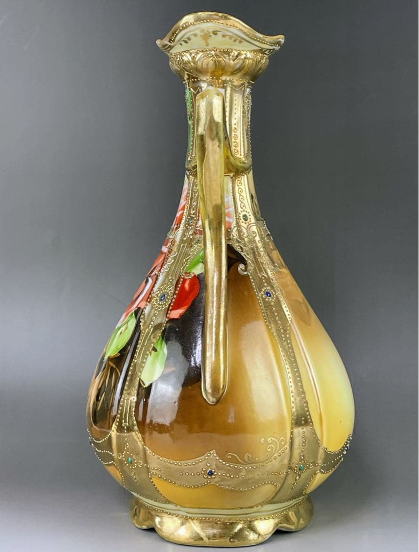 【大型】オールドノリタケ ３０cm アールヌーボー 薔薇紋 ジュエル金盛り 花瓶