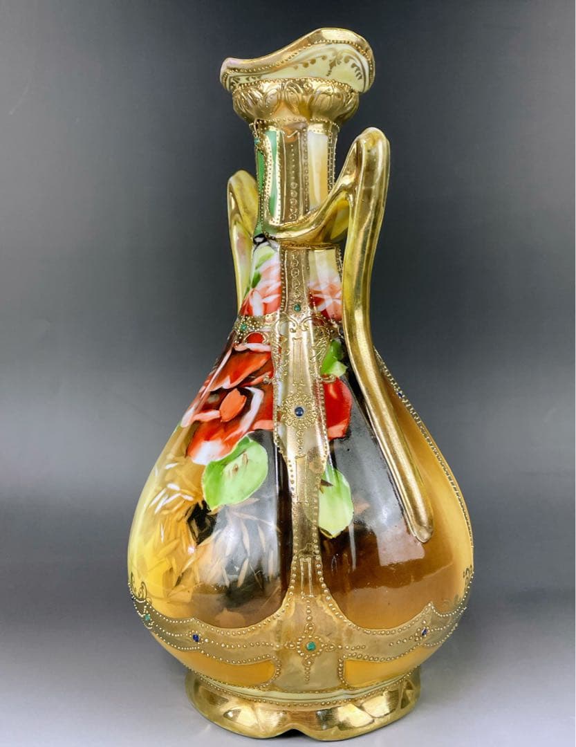 【大型】オールドノリタケ ３０cm アールヌーボー 薔薇紋 ジュエル金盛り 花瓶