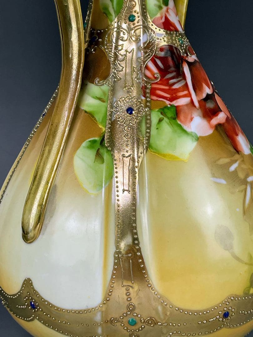 【大型】オールドノリタケ ３０cm アールヌーボー 薔薇紋 ジュエル金盛り 花瓶