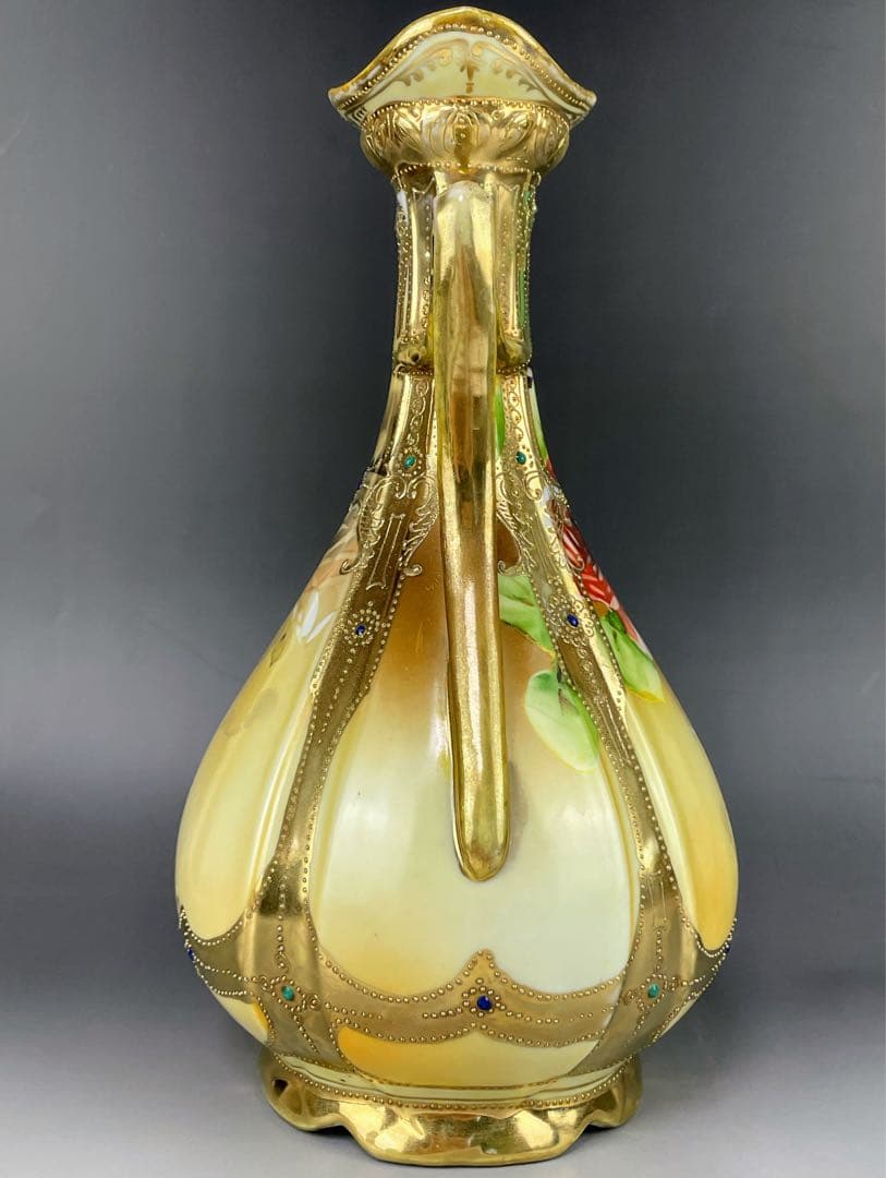 【大型】オールドノリタケ ３０cm アールヌーボー 薔薇紋 ジュエル金盛り 花瓶