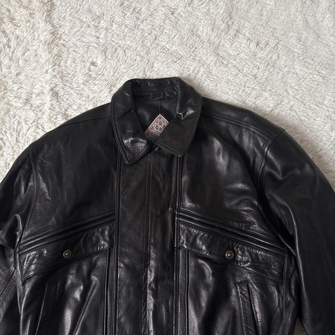 美品【ジャパンピンデージ】LANCEL シングルライダースＬ　黒　ラムレザー