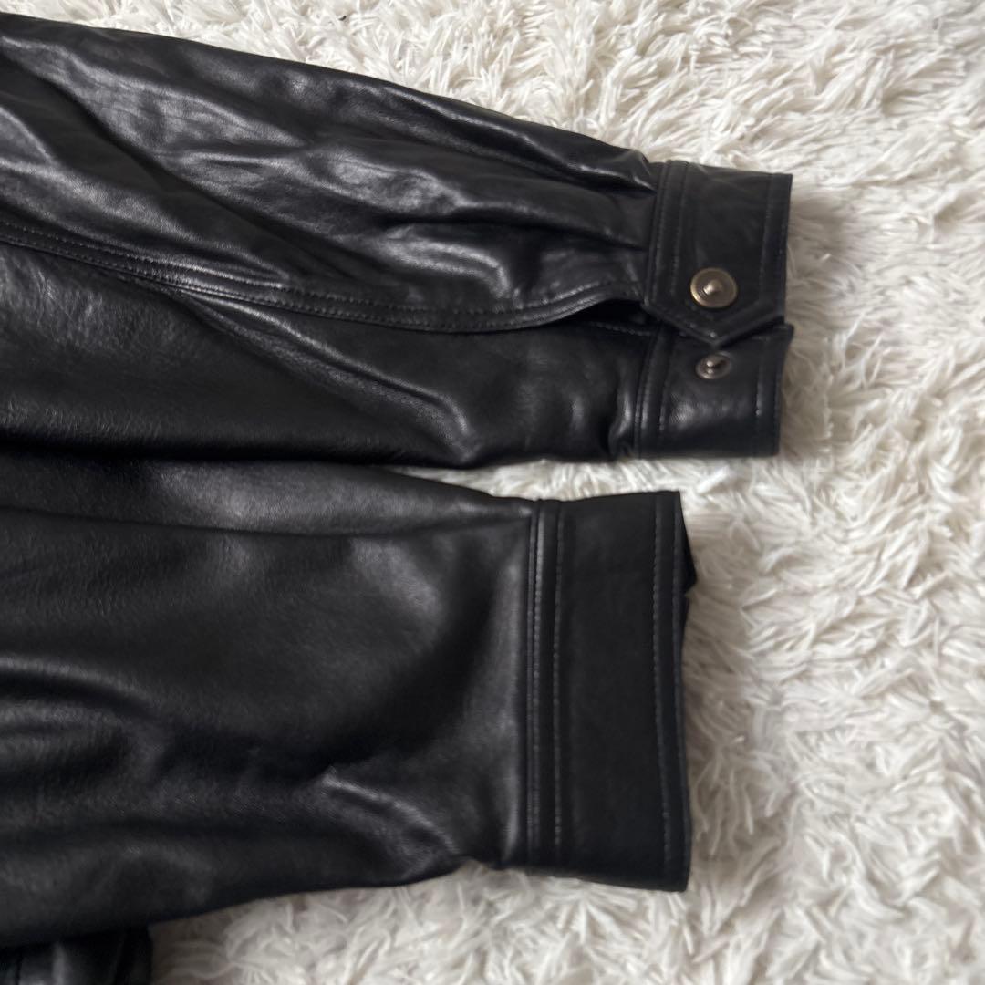 美品【ジャパンピンデージ】LANCEL シングルライダースＬ　黒　ラムレザー