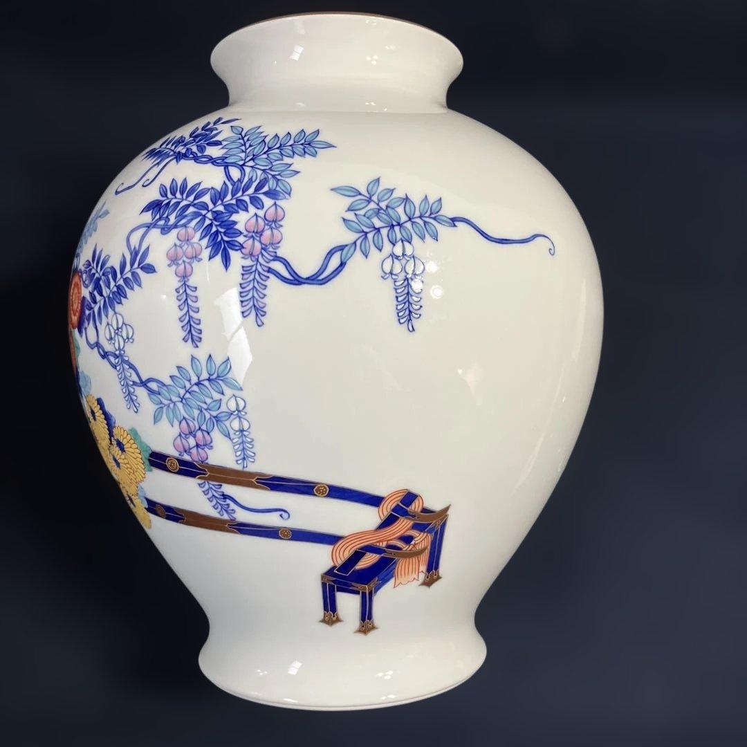 宮内庁御用達香蘭社花瓶「染錦花車」　高級花瓶