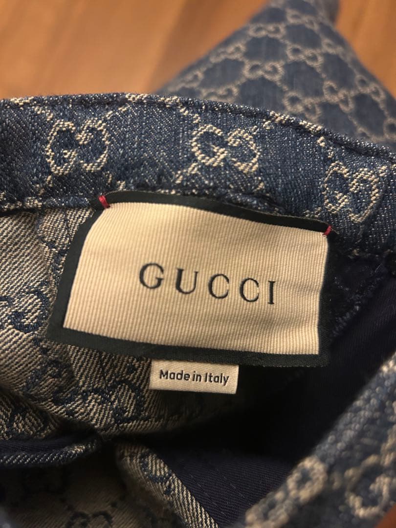 GUCCI デニム　インディゴ　スカート グッチ 台形 ロゴスカートGG柄