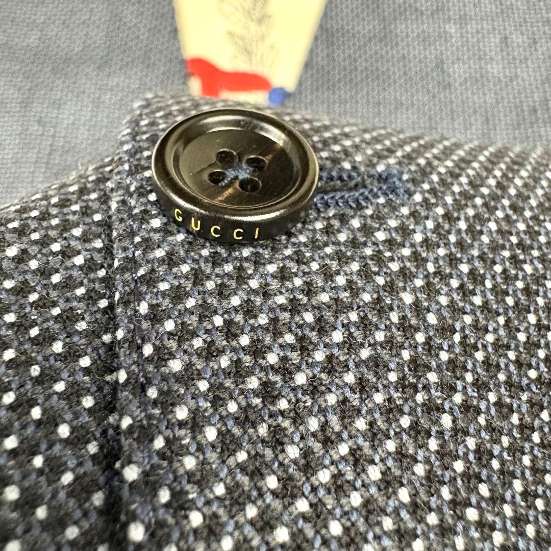 グッチ ジレ ベスト シルク100 ウール 切替 総柄 イタリア製 グレー 46