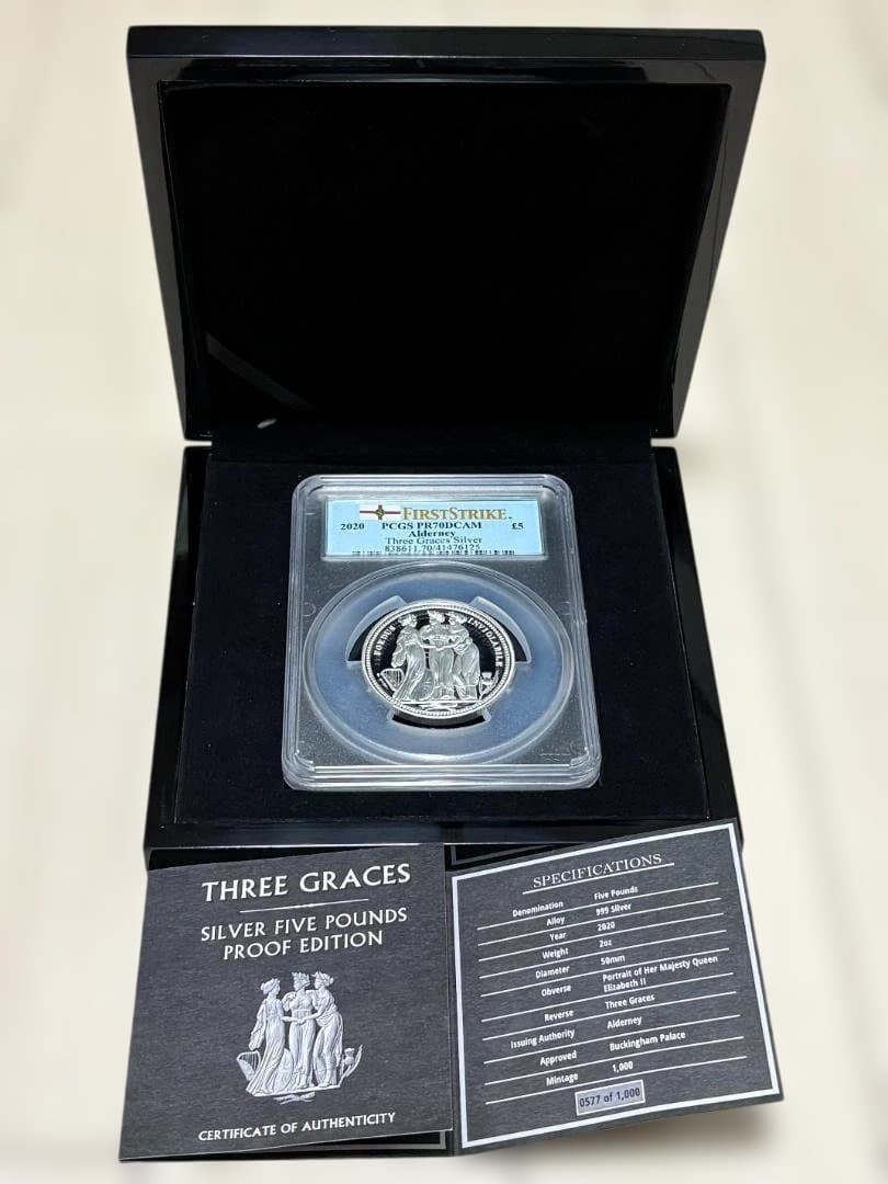 【最高鑑定】オルダニー島発行 2020年 5ポンド銀貨 スリーグレーセス