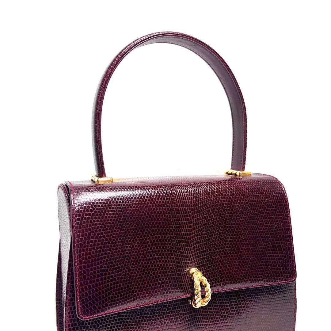 【美品】Lizard skin リザード/italy製/ボルドー系/ハンドバッグ