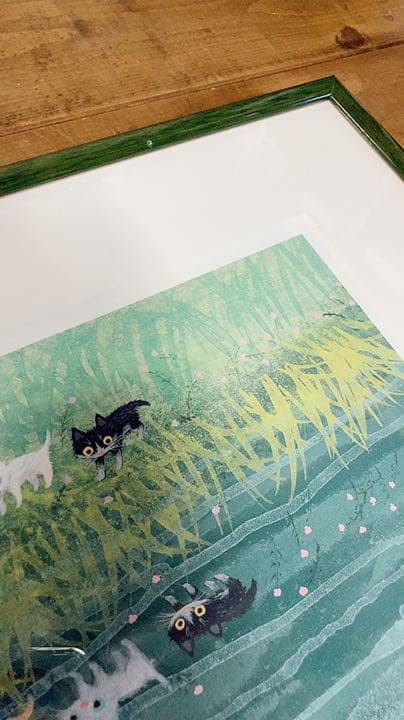 渡辺あきお　版画　3人の思い　3匹の猫　限定500部