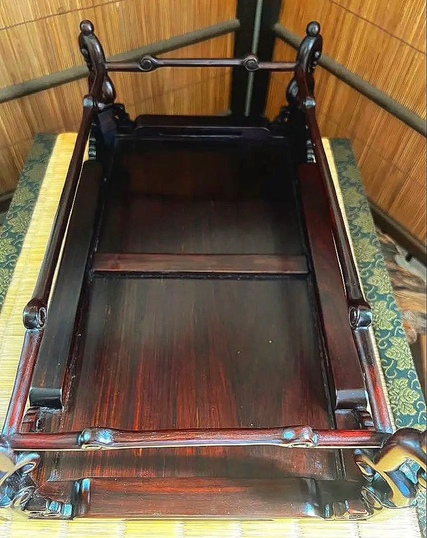 時代木 装飾透かし 四足 紫丹 花台 香台 盆栽台