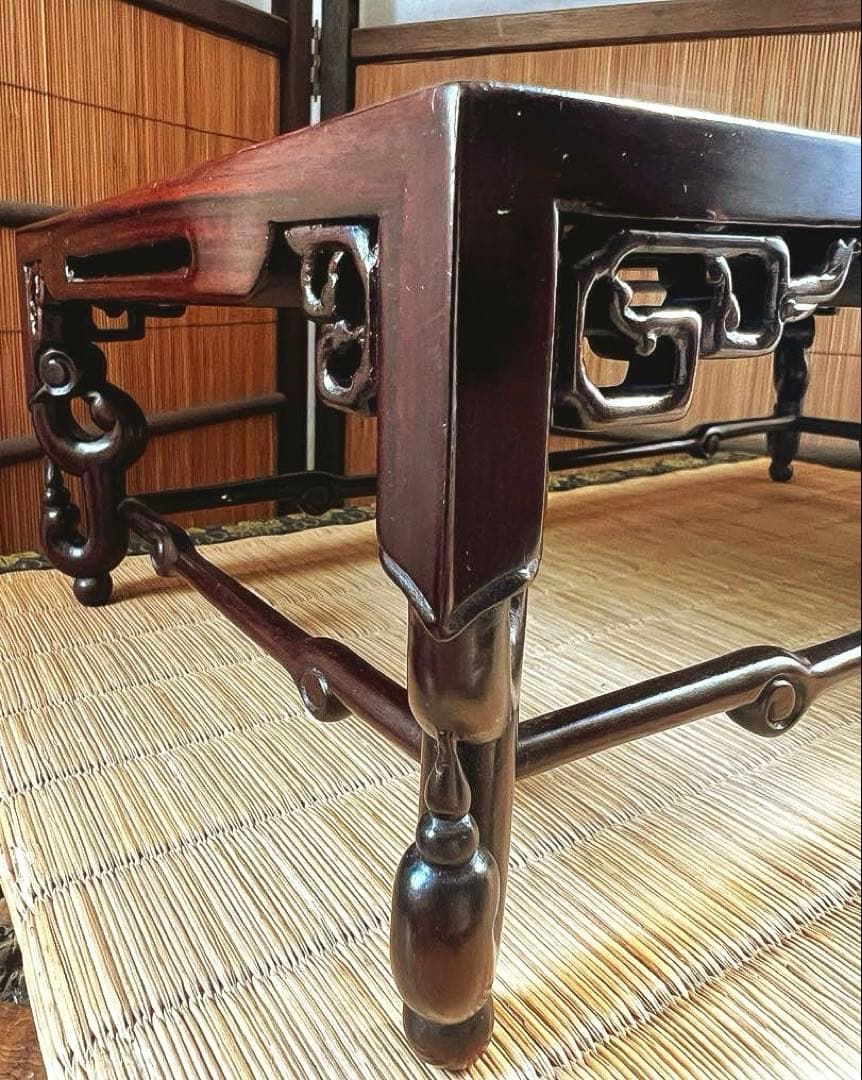 時代木 装飾透かし 四足 紫丹 花台 香台 盆栽台