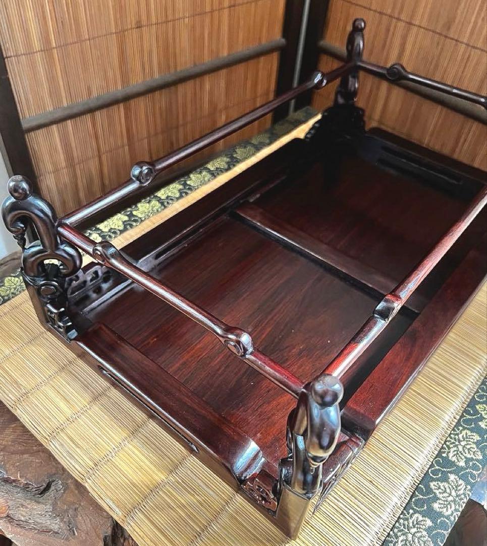 時代木 装飾透かし 四足 紫丹 花台 香台 盆栽台