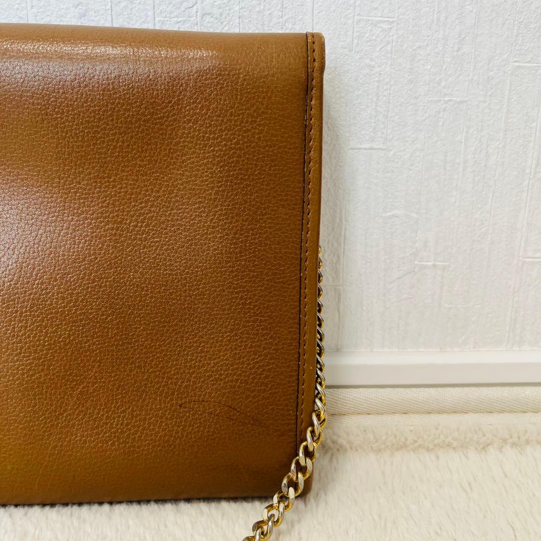 クリスチャンディオール ロゴチェーンショルダーバッグ シボ革 ブラウン 2way