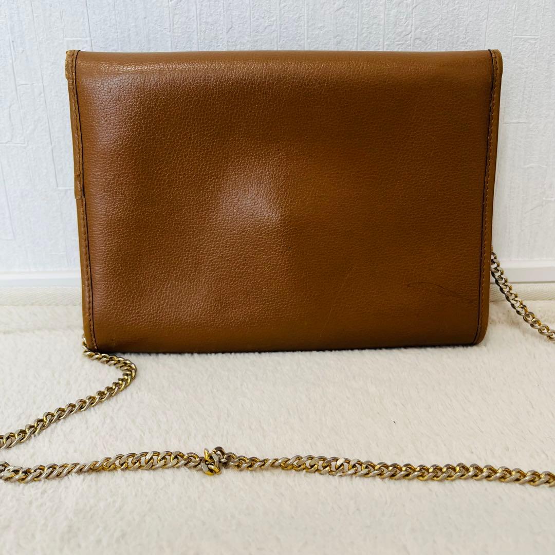 クリスチャンディオール ロゴチェーンショルダーバッグ シボ革 ブラウン 2way