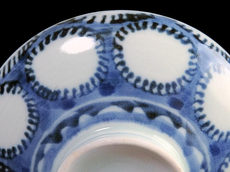 古伊万里　染付　雪輪紋の図　蓋茶碗　E857AS-fbpz